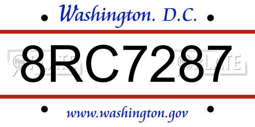 8RC7287 District Of Columbia License Plate