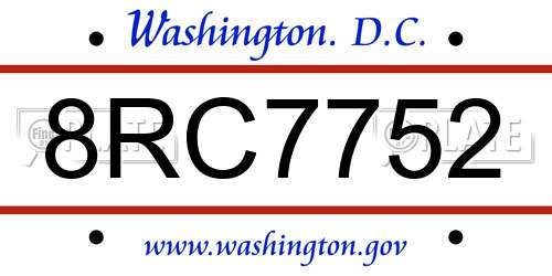 8RC7752 District Of Columbia License Plate