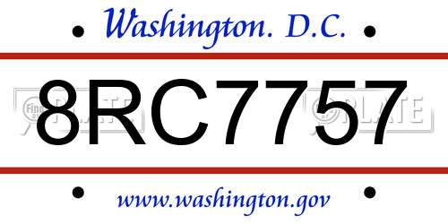 8RC7757 District Of Columbia License Plate