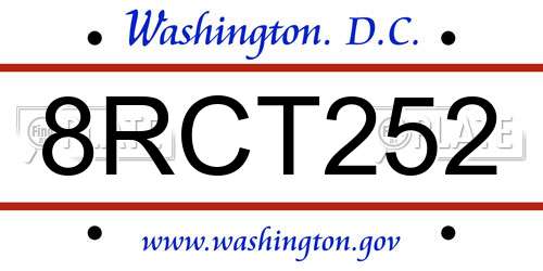 8RCT252 District Of Columbia License Plate