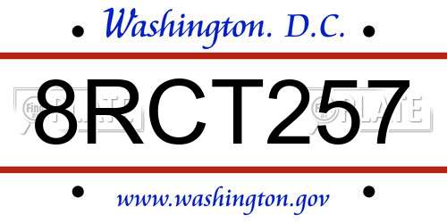 8RCT257 District Of Columbia License Plate