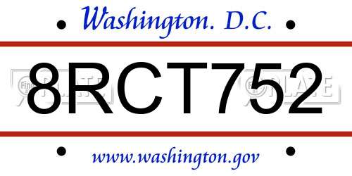 8RCT752 District Of Columbia License Plate