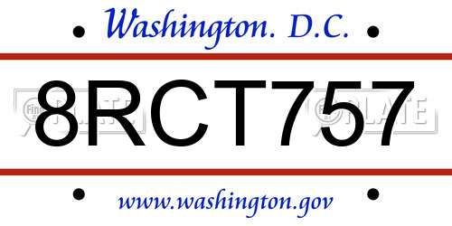 8RCT757 District Of Columbia License Plate