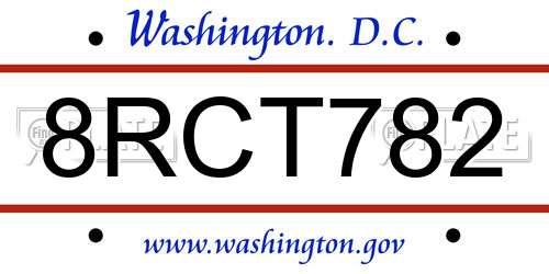 8RCT782 District Of Columbia License Plate