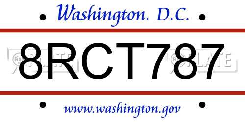 8RCT787 District Of Columbia License Plate