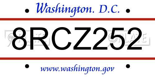 8RCZ252 District Of Columbia License Plate