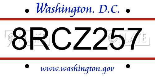 8RCZ257 District Of Columbia License Plate