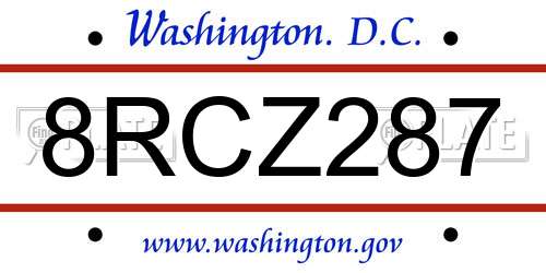 8RCZ287 District Of Columbia License Plate