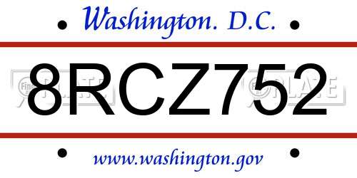 8RCZ752 District Of Columbia License Plate