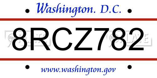 8RCZ782 District Of Columbia License Plate