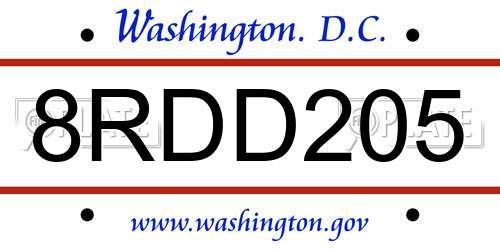 8RDD205 District Of Columbia License Plate