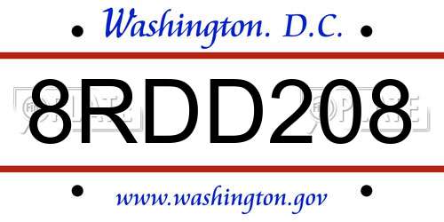 8RDD208 District Of Columbia License Plate