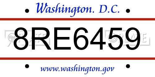 8RE6459 District Of Columbia License Plate