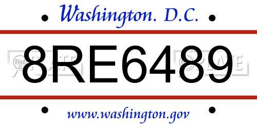 8RE6489 District Of Columbia License Plate