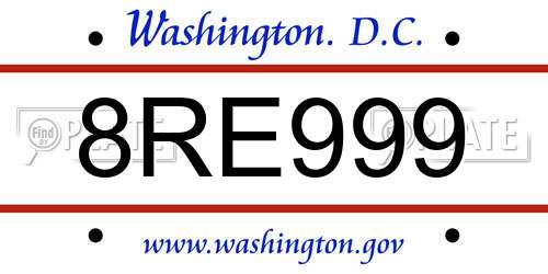 8RE999 District Of Columbia License Plate