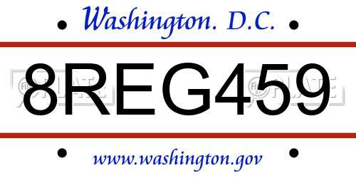 8REG459 District Of Columbia License Plate