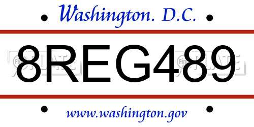 8REG489 District Of Columbia License Plate