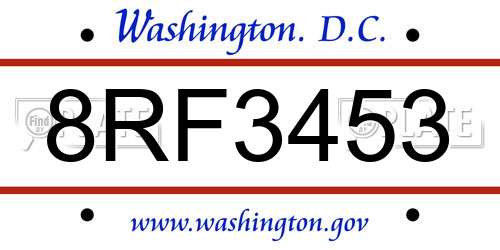 8RF3453 District Of Columbia License Plate
