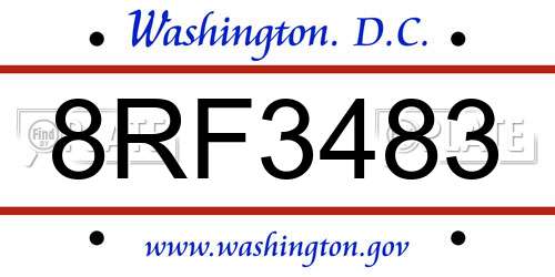 8RF3483 District Of Columbia License Plate