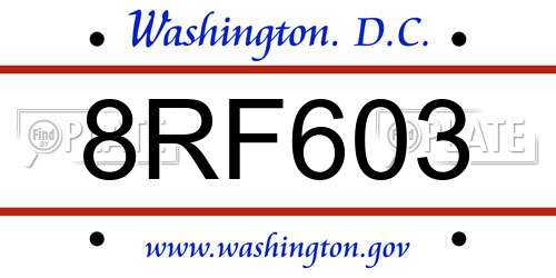 8RF603 District Of Columbia License Plate