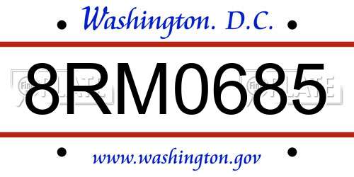 8RM0685 District Of Columbia License Plate