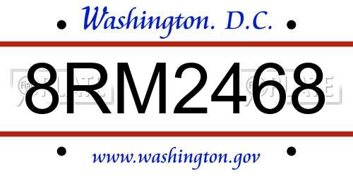 8RM2468 District Of Columbia License Plate