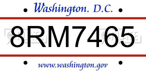 8RM7465 District Of Columbia License Plate