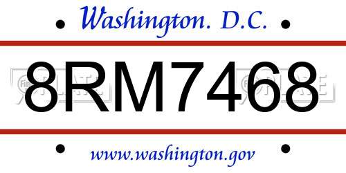8RM7468 District Of Columbia License Plate
