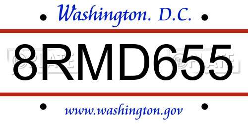 8RMD655 District Of Columbia License Plate