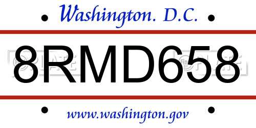 8RMD658 District Of Columbia License Plate