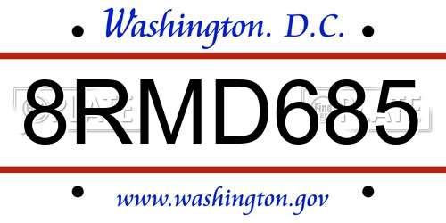 8RMD685 District Of Columbia License Plate
