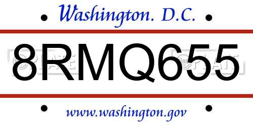 8RMQ655 District Of Columbia License Plate