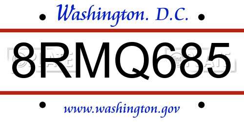 8RMQ685 District Of Columbia License Plate