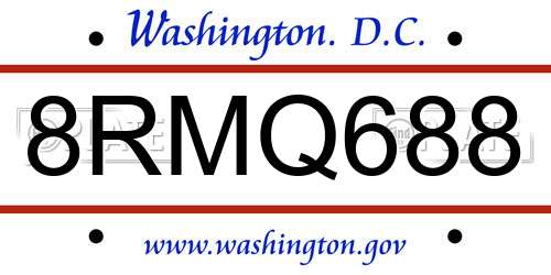 8RMQ688 District Of Columbia License Plate