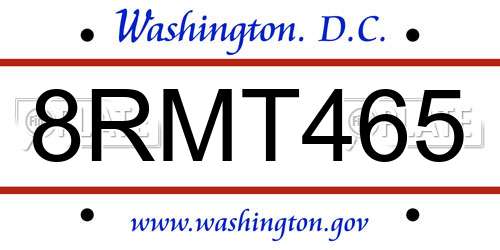 8RMT465 District Of Columbia License Plate