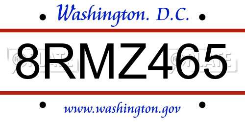 8RMZ465 District Of Columbia License Plate