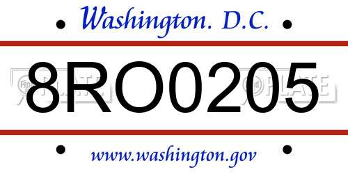 8RO0205 District Of Columbia License Plate