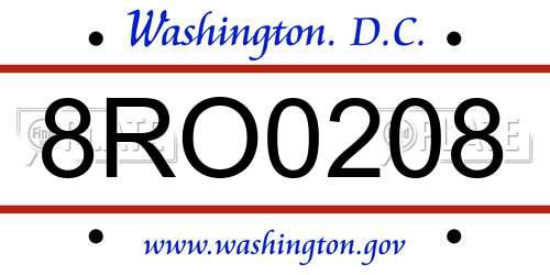 8RO0208 District Of Columbia License Plate