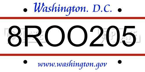8ROO205 District Of Columbia License Plate