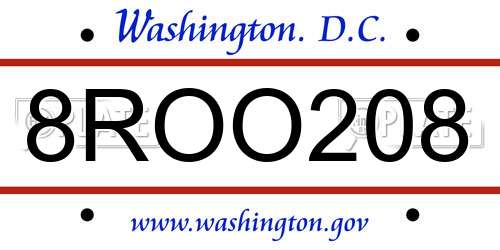 8ROO208 District Of Columbia License Plate