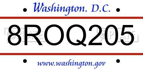 8ROQ205 District Of Columbia License Plate
