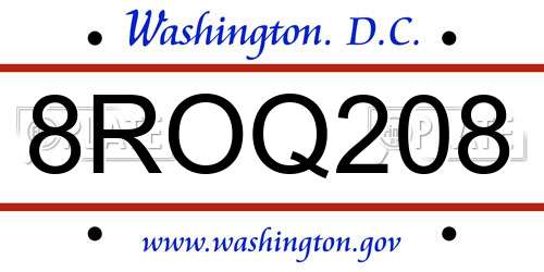 8ROQ208 District Of Columbia License Plate