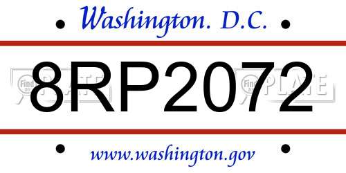 8RP2072 District Of Columbia License Plate