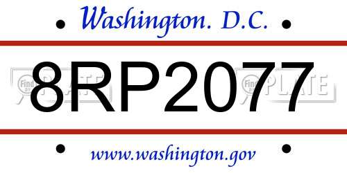 8RP2077 District Of Columbia License Plate