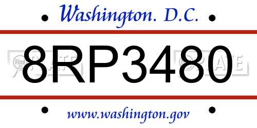 8RP3480 District Of Columbia License Plate