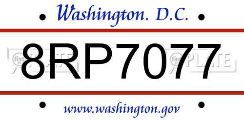 8RP7077 District Of Columbia License Plate