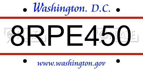 8RPE450 District Of Columbia License Plate