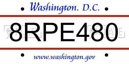 8RPE480 District Of Columbia License Plate