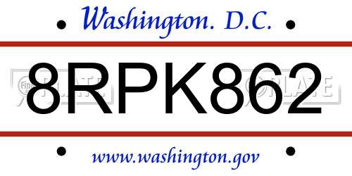 8RPK862 District Of Columbia License Plate