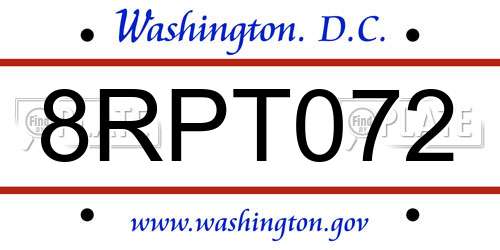 8RPT072 District Of Columbia License Plate